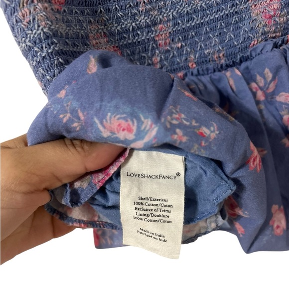 LOVESHACKFANCY Anguilla Floral Faded Denim Ruffle Mini Skirt - Picture 6 of 6